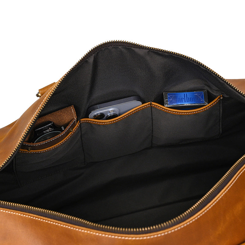 Handcrafted Leather Weekender Bag Retro Full Grain Leather Duffle Bag Mens Leather Carry-on Bag Large Vacation Holidays Travel Bag RockCow Leather Studio