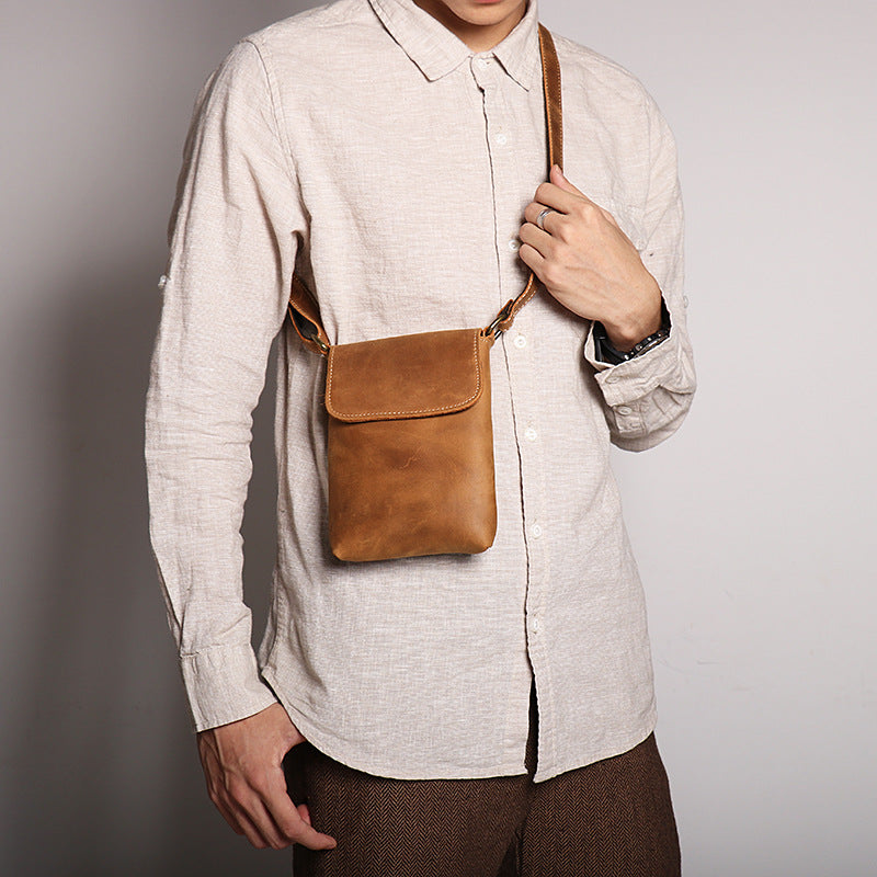 Handmade Genuine Leather Satchel Bag Shoulder Bag Full Grain Leather Small Crossbody Bag For Mens RockCow Leather Studio