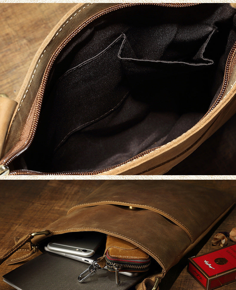 Handmade Leather Men's Crossbody Bag, Retro Genuine Leather Shoulder Bag for Men, Christmas gift RockCow Leather Studio