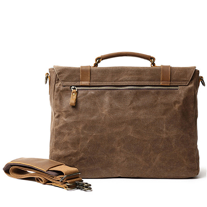 Handmade Waxed Canvas Leather Briefcase, Canvas Mens Messenger Laptop Bag, Retro Satchel Bag RockCow Leather Studio