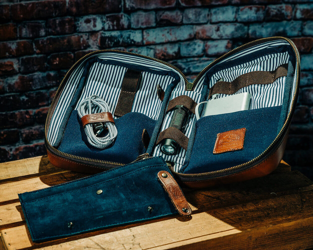 Heritage Leather "Doc" Electronics Organizer / Toiletry Kit Mission Mercantile Leather Goods