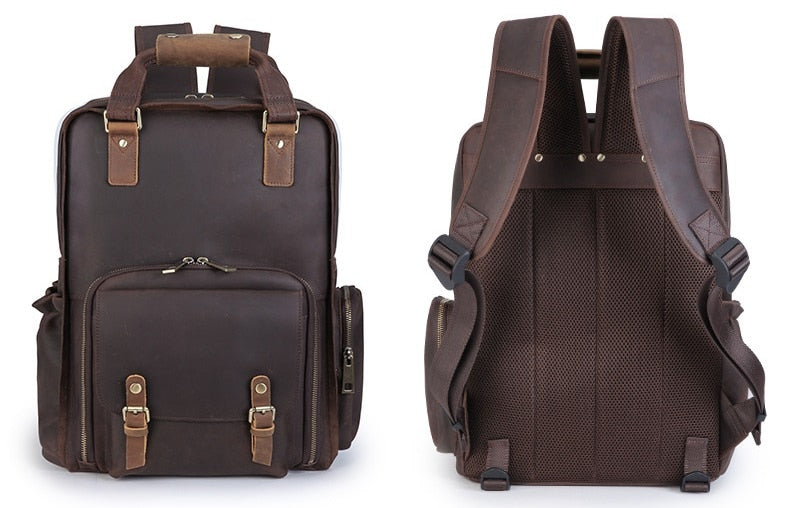 The Gaetano | Large Leather Backpack Camera Bag with Tripod Holder STEEL HORSE LEATHER