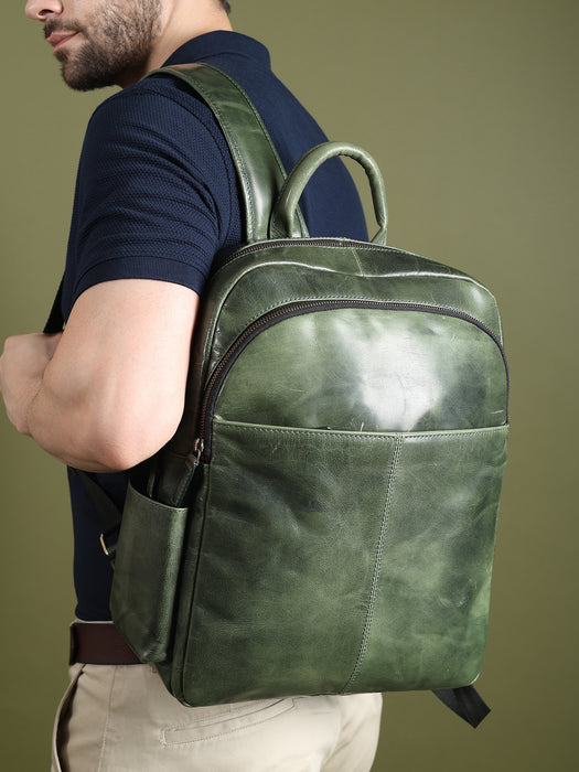 Luxury Italian Leather Backpack, Green Classy Leather Bags