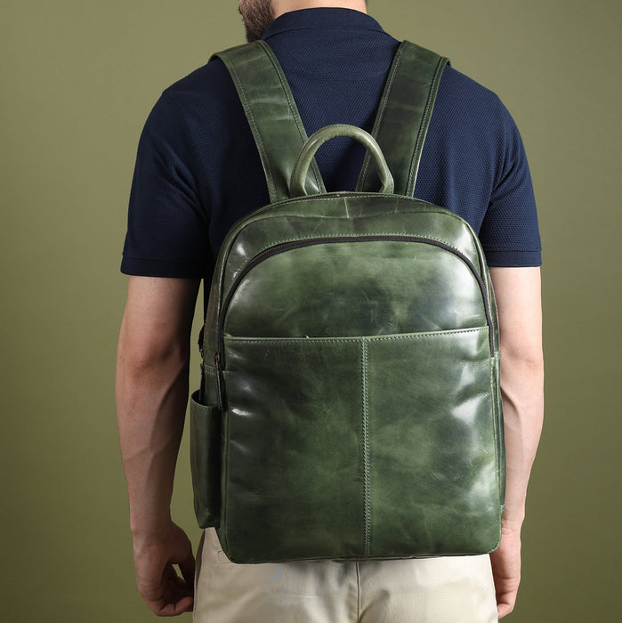 Luxury Italian Leather Backpack, Green Classy Leather Bags