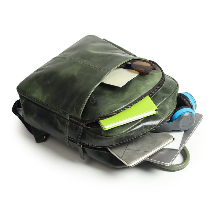 Luxury Italian Leather Backpack, Green Classy Leather Bags