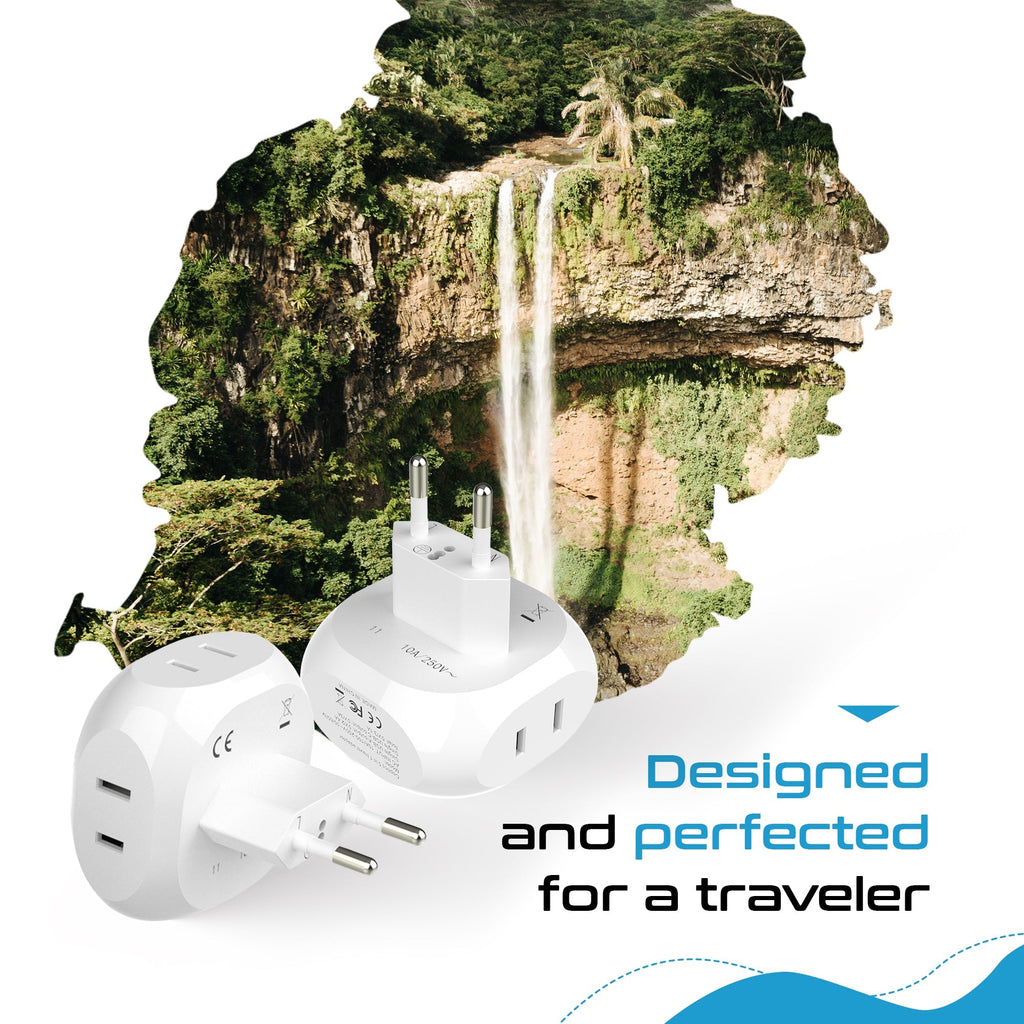 European Travel Plug Adapter - 4 in 1 - Ultra Compact - Light Weight (PT-9C) Ceptics