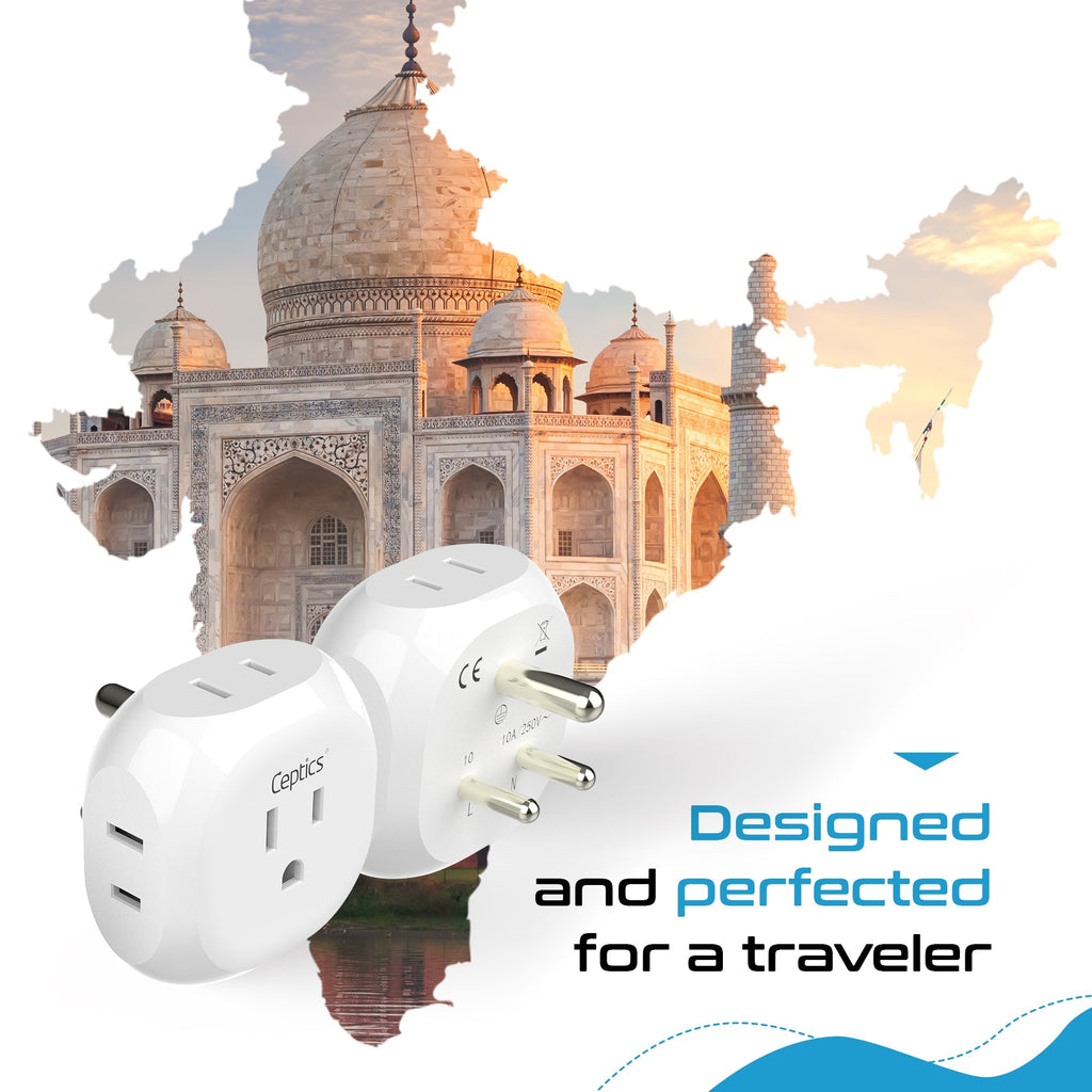 India, Pakistan Travel Plug Adapter - 4 in 1 - Ultra Compact - Light Weight (PT-10) Ceptics
