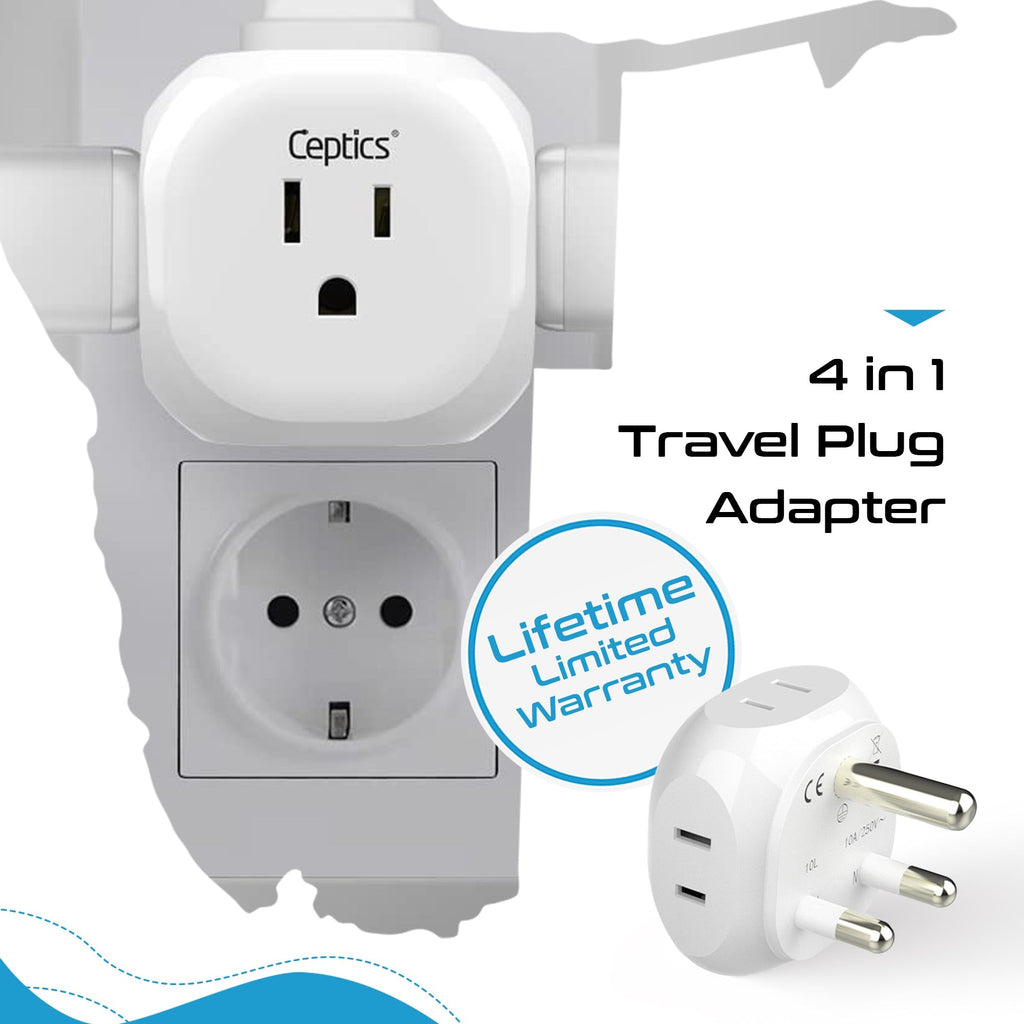 South Africa Travel Adapter Set - 4 in 1 - Ultra Compact - Light Weight (PT-7-10L-4PK) Ceptics