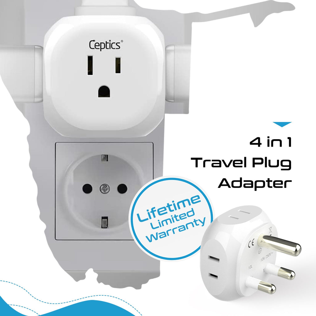 South Africa Travel Plug Adapter - 4 in 1 - Ultra Compact - Light Weight (PT-10L) Ceptics
