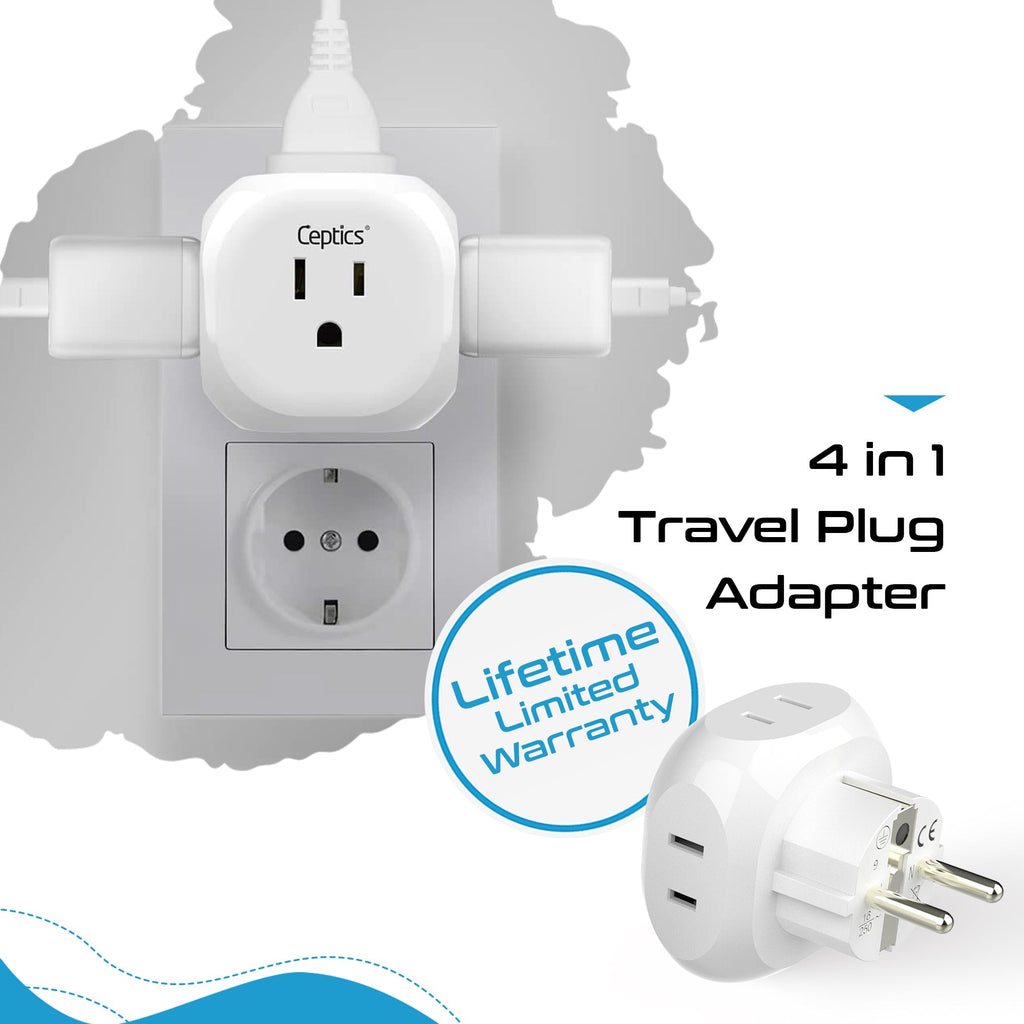 European Travel Adapter Set- 4 in 1 - Ultra Compact - Light Weight (PT-9-9C-4PK) Ceptics