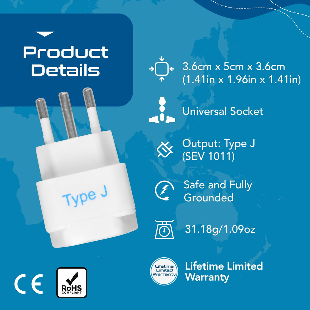 Switzerland Travel Adapter - Type J - 3 Pack (GP-11A) Ceptics