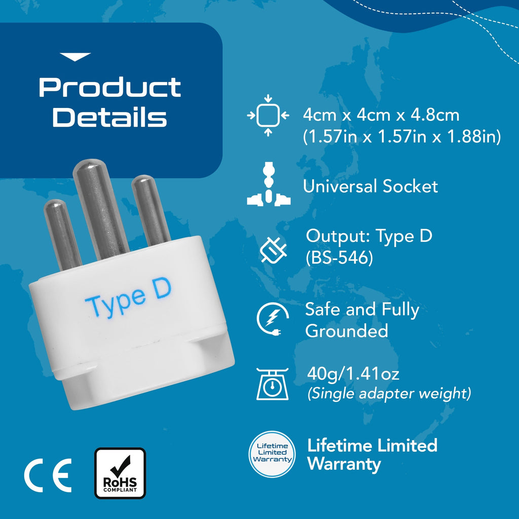 India Travel Adapter - Type D - 3 Pack (GP-10) Ceptics
