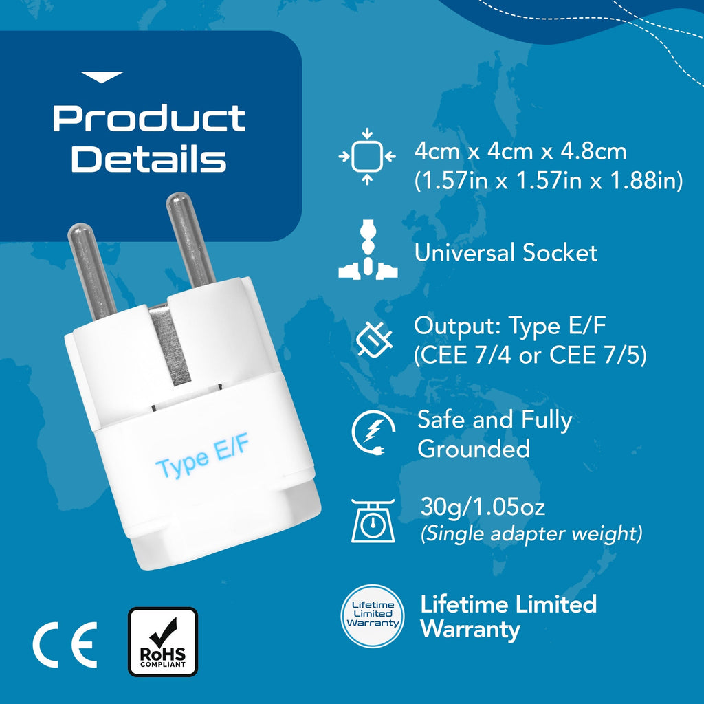 European (Schuko) Travel Adapter - Type E/F - 3 Pack (GP-9) Ceptics