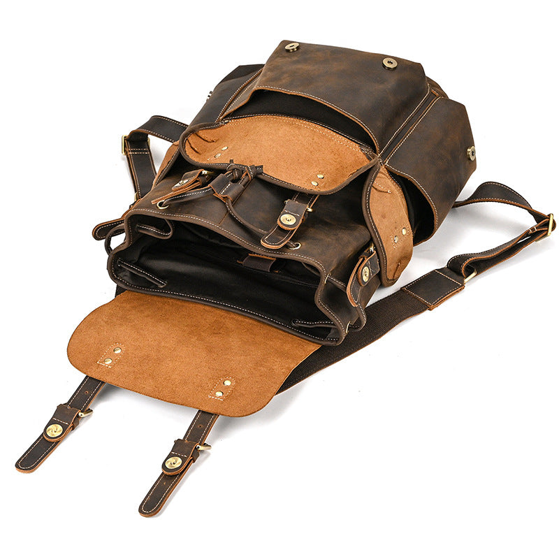 Leather Backpack For Men Retro Leather Travel Backpack Handmade Leather School Bag Large Laptop Bag RockCow Leather Studio