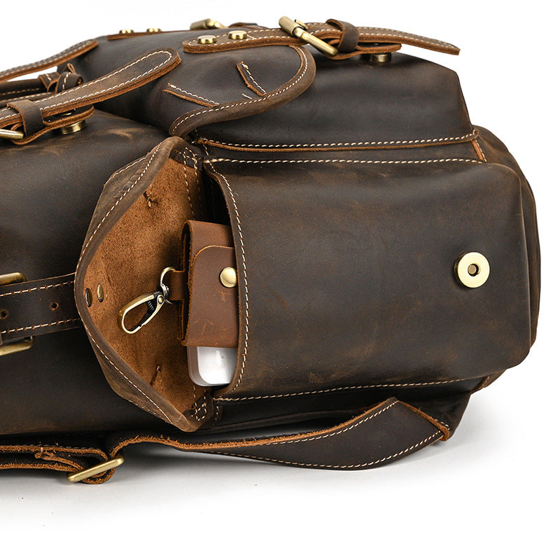 Leather Backpack For Men Retro Leather Travel Backpack Handmade Leather School Bag Large Laptop Bag RockCow Leather Studio