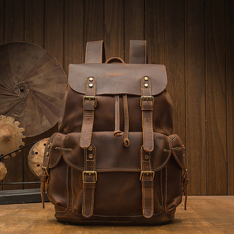 Leather Backpack For Men Retro Leather Travel Backpack Handmade Leather School Bag Large Laptop Bag RockCow Leather Studio