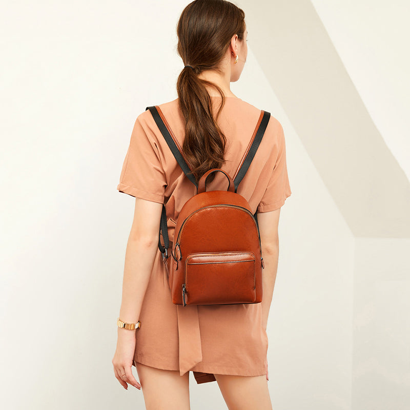 Leather Backpack Women Top Grain Leather Backpack Purse Top Natural Cowhide Leather City Backpack Leather Travel Rucksack SX3096 RockCow Leather Studio