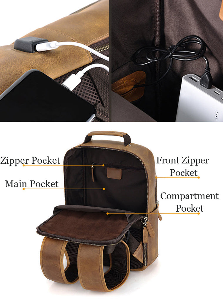 Leather Backpack for Men Full Grain Leather Travel Backpack Handmade Leather 15.6 inches Laptop Backpack Gift For Him RockCow Leather Studio