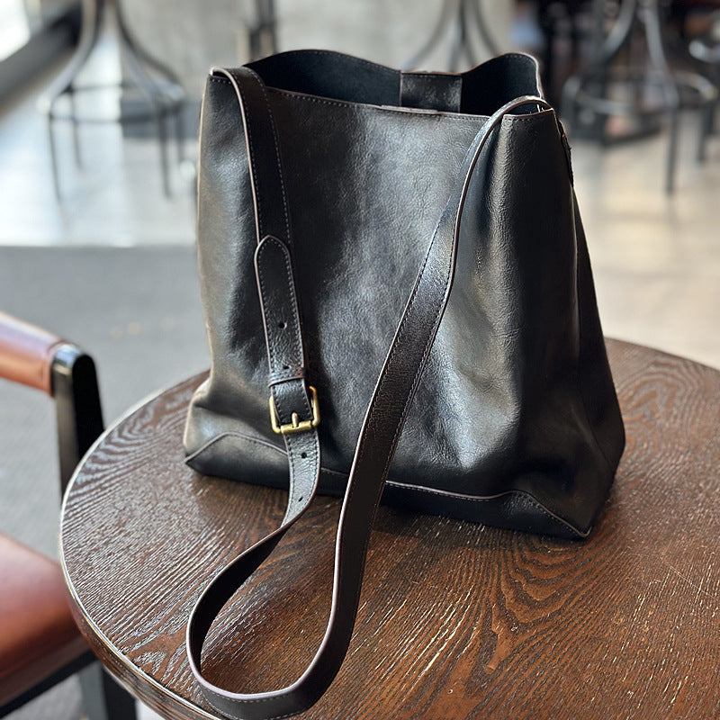 Leather Designer Bucket Bag With Adjustable Strap, Women Full Grain Leather Shoulder Bag For Everyday Use, Soft Leather Crossbody Bag RockCow Leather Studio