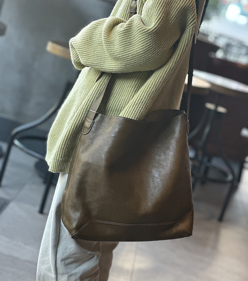 Leather Designer Bucket Bag With Adjustable Strap, Women Full Grain Leather Shoulder Bag For Everyday Use, Soft Leather Crossbody Bag RockCow Leather Studio