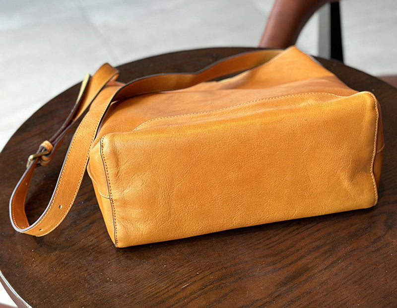 Leather Designer Bucket Bag With Adjustable Strap, Women Full Grain Leather Shoulder Bag For Everyday Use, Soft Leather Crossbody Bag RockCow Leather Studio