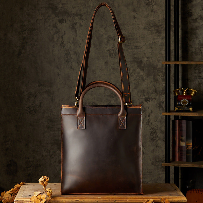 Leather Messenger Bag for Man Crazy Horse Leather Satchel Messenger Bags with Removable Strap RockCow Leather Studio