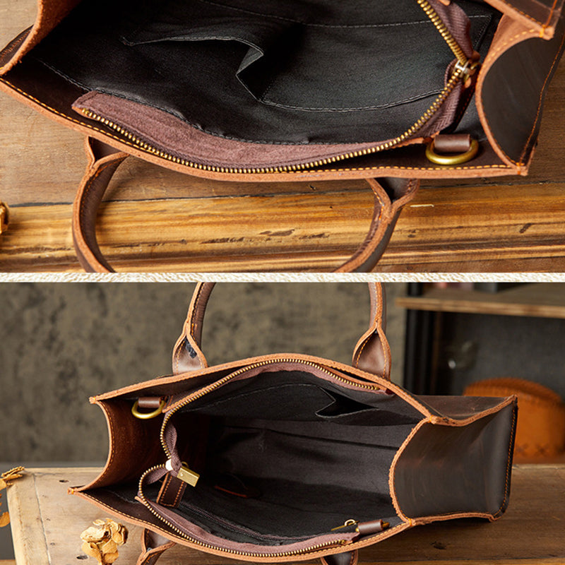 Leather Messenger Bag for Man Crazy Horse Leather Satchel Messenger Bags with Removable Strap RockCow Leather Studio
