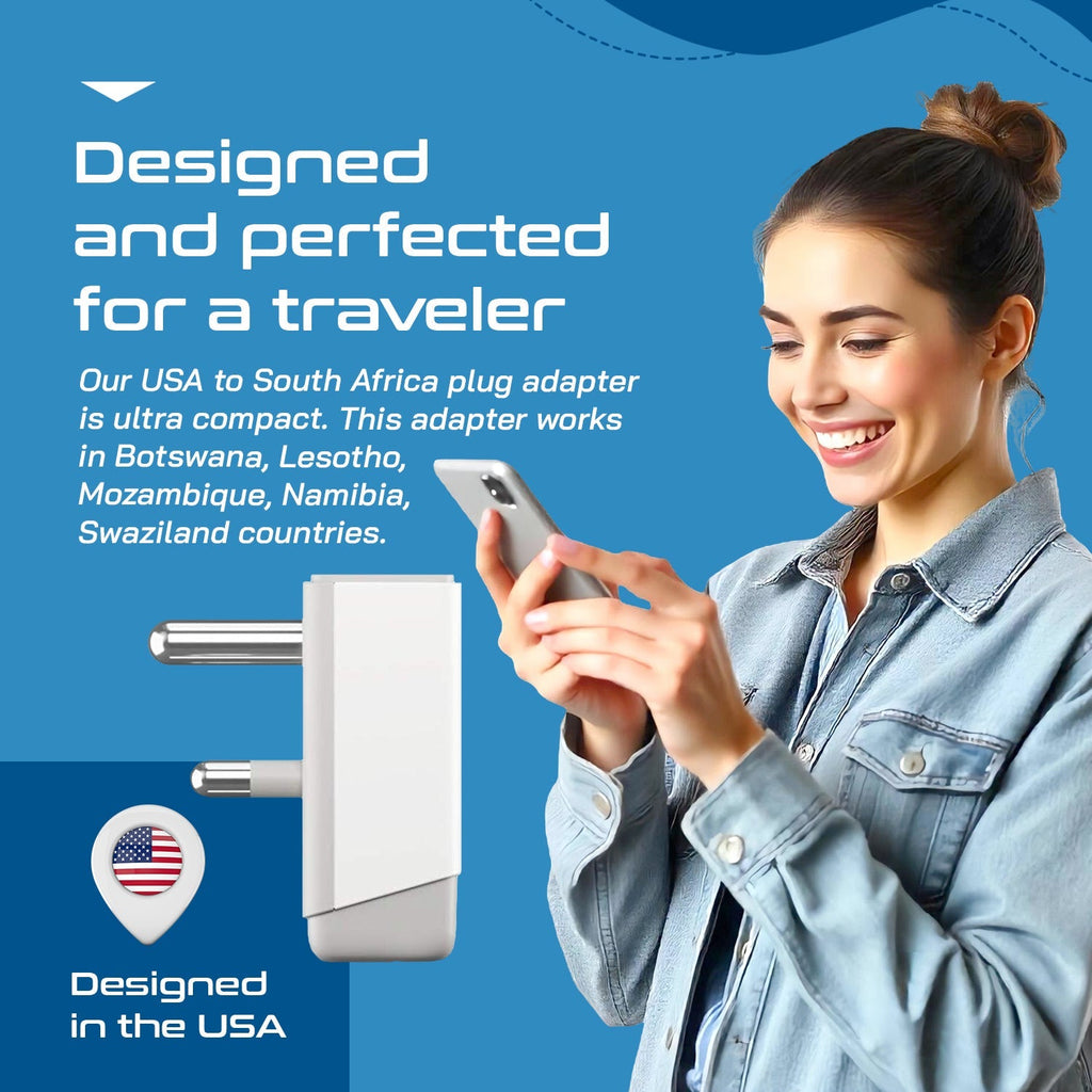 South Africa Travel Adapter | Type M - USB-A & USB-C Ports + 2 USA Outlet (AP-10L) Ceptics