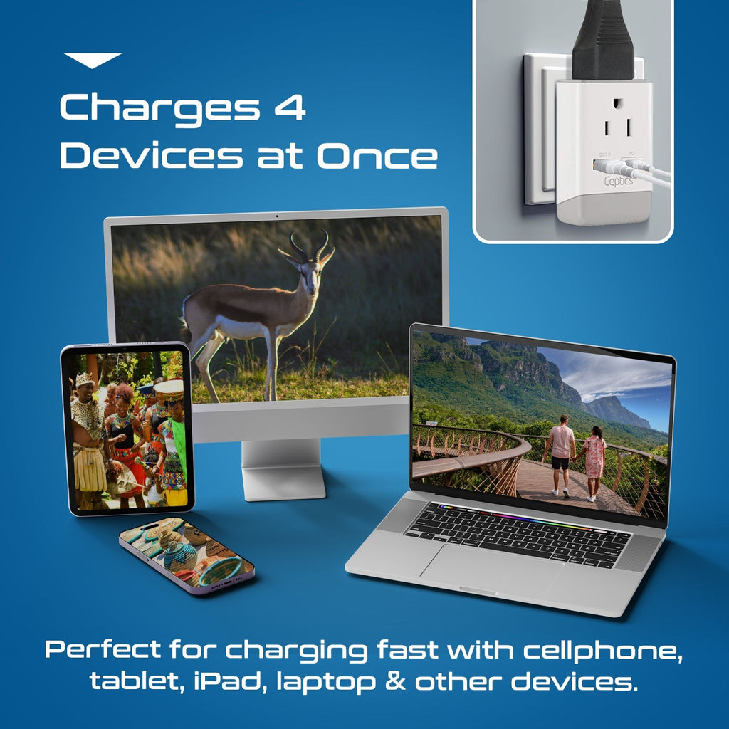 South Africa Travel Adapter | Type M - USB-A & USB-C Ports + 2 USA Outlet (AP-10L) Ceptics