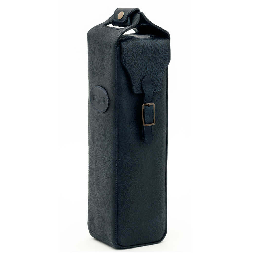 Tooled Leather Single Bottle Wine Carrier Mission Mercantile Leather Goods