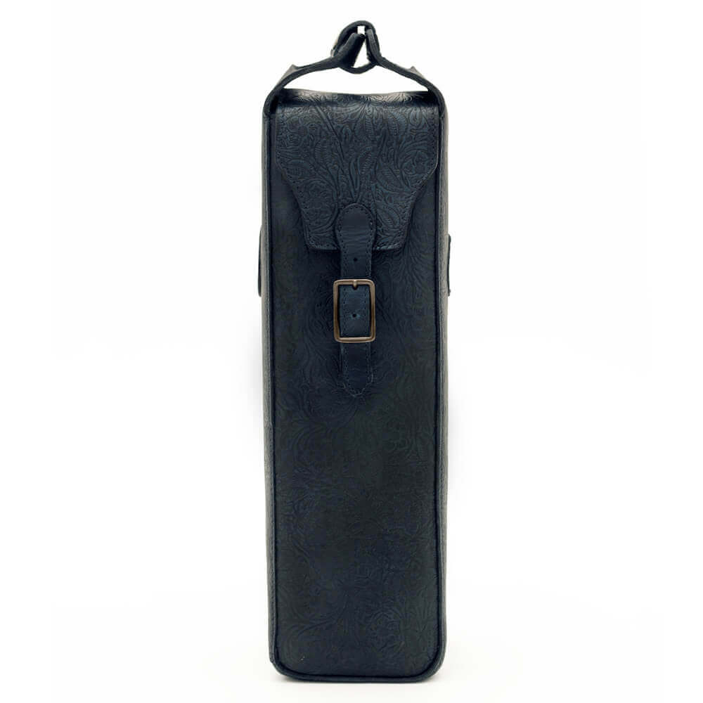 Tooled Leather Single Bottle Wine Carrier Mission Mercantile Leather Goods