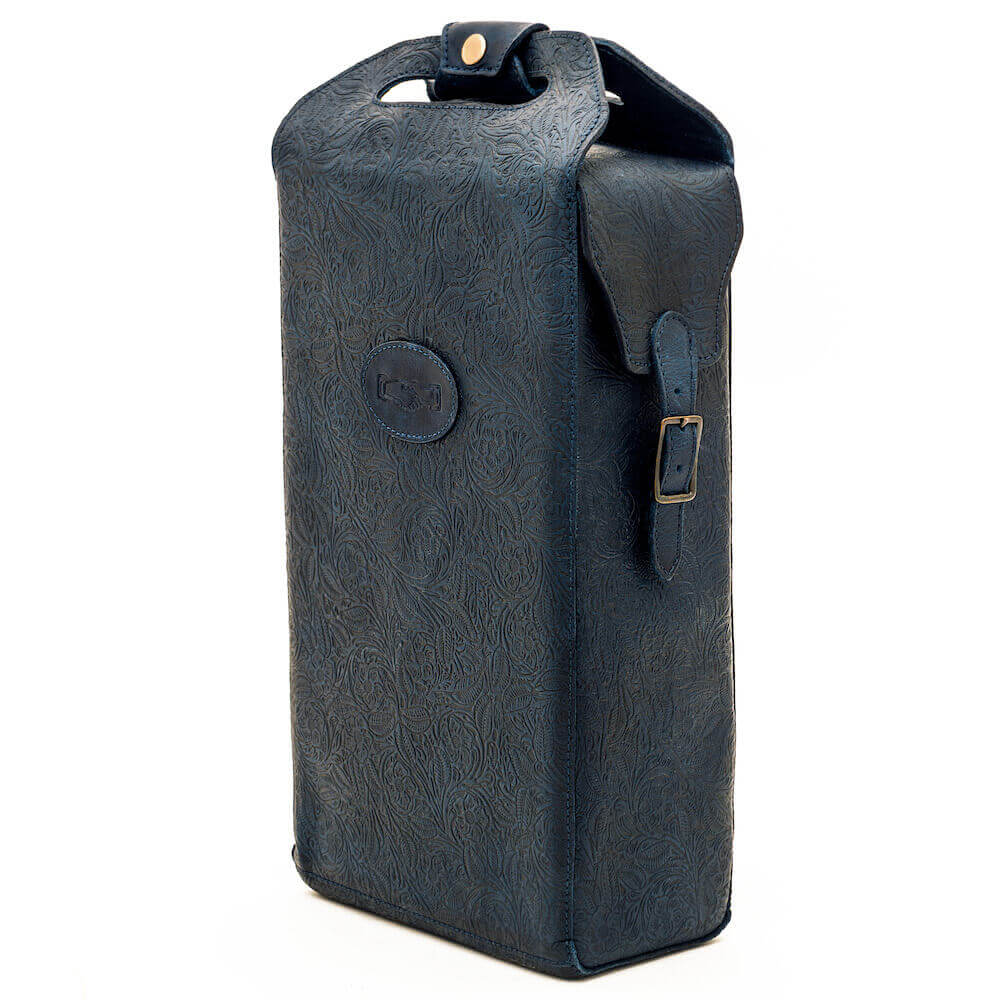 Tooled Leather Two Bottle Wine Carrier Mission Mercantile Leather Goods