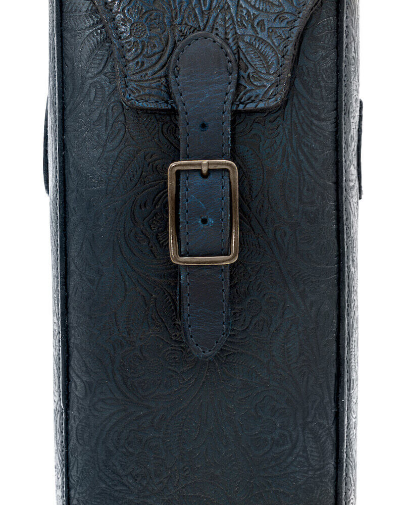 Tooled Leather Two Bottle Wine Carrier Mission Mercantile Leather Goods