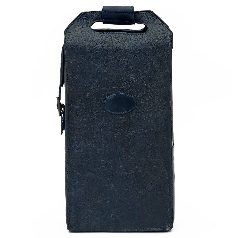 Tooled Leather Two Bottle Wine Carrier Mission Mercantile Leather Goods