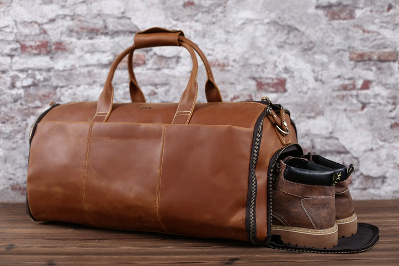 Personalized Leather Hanging Clothes Bag, Leather Duffel Bag with Shoe Pouch, Carry-on Garment Bag, Groomsmen Gift Bag RockCow Leather Studio