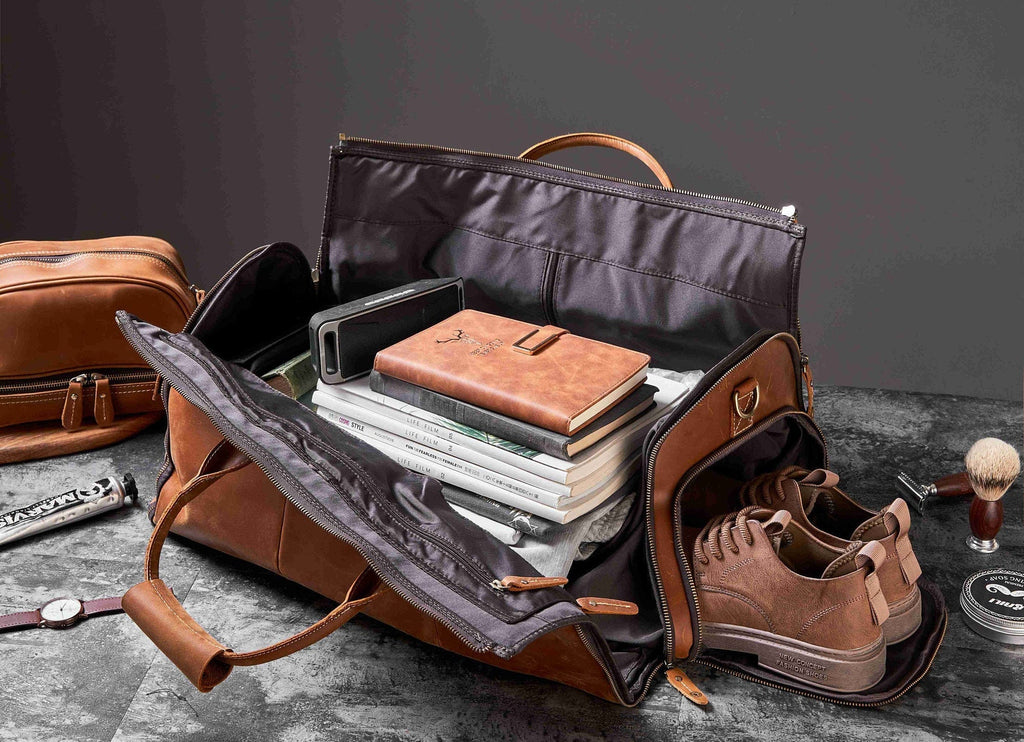 Personalized Leather Hanging Clothes Bag, Leather Duffel Bag with Shoe Pouch, Carry-on Garment Bag, Groomsmen Gift Bag RockCow Leather Studio