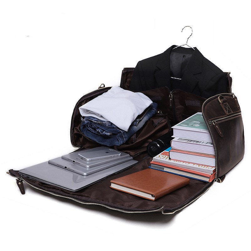 Personalized Leather Hanging Clothes Bag, Leather Duffel Bag with Shoe Pouch, Carry-on Garment Bag, Groomsmen Gift Bag RockCow Leather Studio