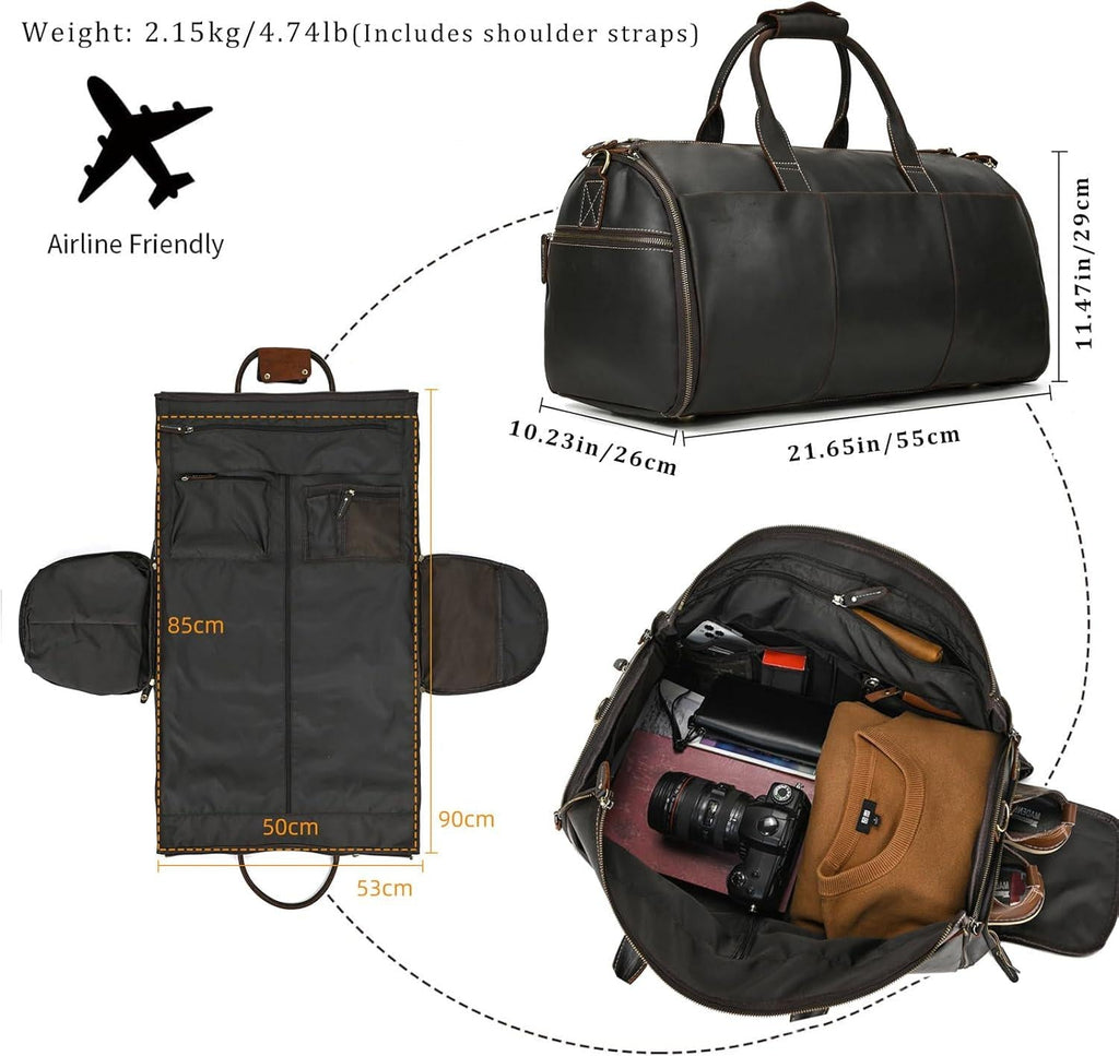 Personalized Leather Hanging Clothes Bag, Leather Duffel Bag with Shoe Pouch, Carry-on Garment Bag, Groomsmen Gift Bag RockCow Leather Studio