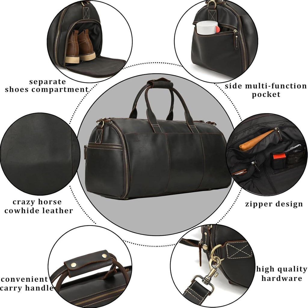 Personalized Leather Hanging Clothes Bag, Leather Duffel Bag with Shoe Pouch, Carry-on Garment Bag, Groomsmen Gift Bag RockCow Leather Studio