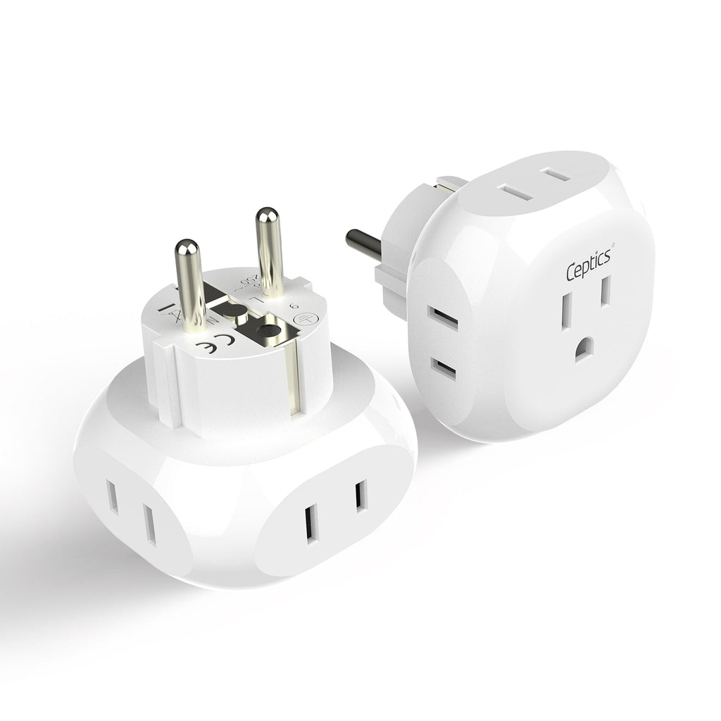 European Schuko Travel Plug Adapter - 4 in 1 - Ultra Compact - Light Weight (PT-9) Ceptics