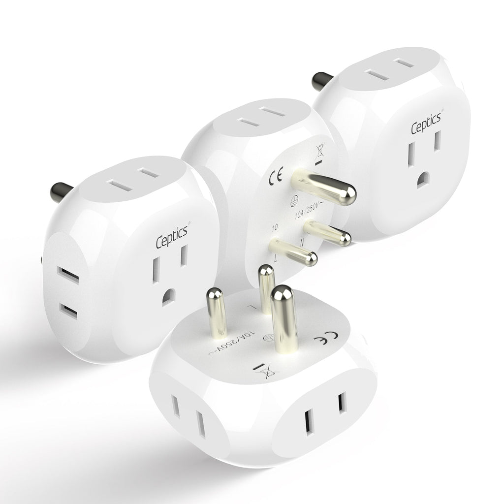 India, Pakistan Travel Plug Adapter - 4 in 1 - Ultra Compact - Light Weight (PT-10) Ceptics
