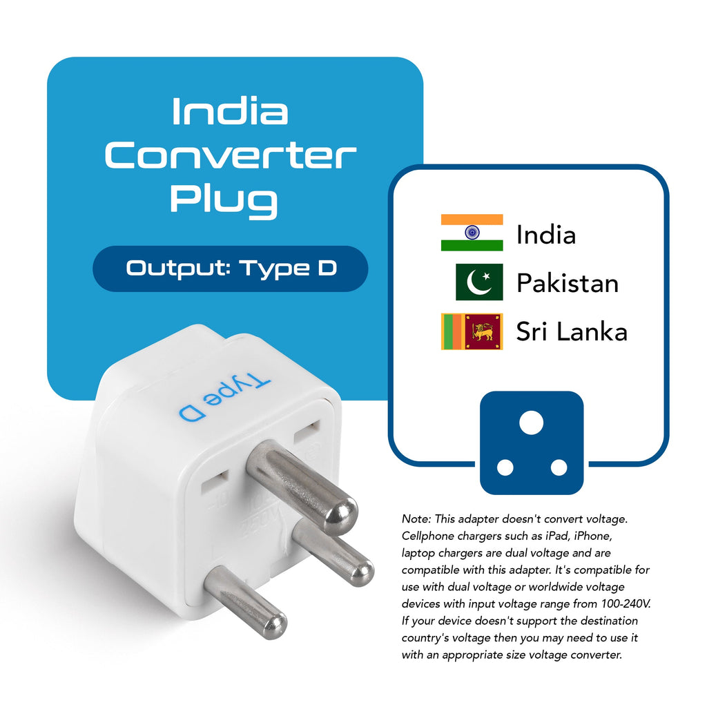 India Travel Adapter - Type D - 3 Pack (GP-10) Ceptics