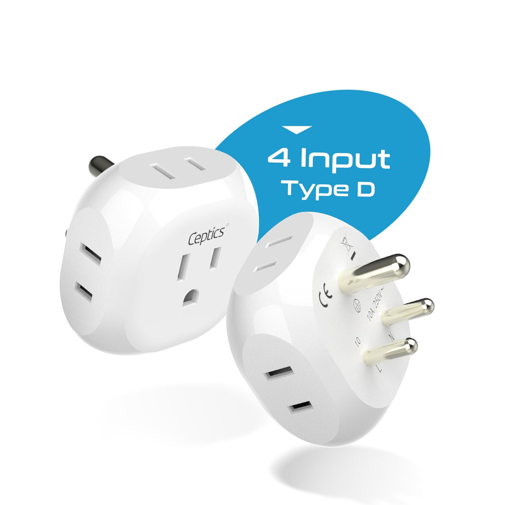 India, Pakistan Travel Plug Adapter - 4 in 1 - Ultra Compact - Light Weight (PT-10) Ceptics