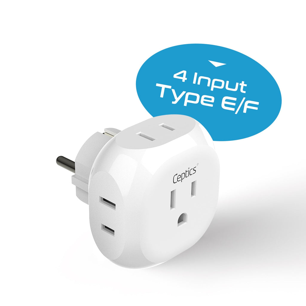 European Schuko Travel Plug Adapter - 4 in 1 - Ultra Compact - Light Weight (PT-9) Ceptics