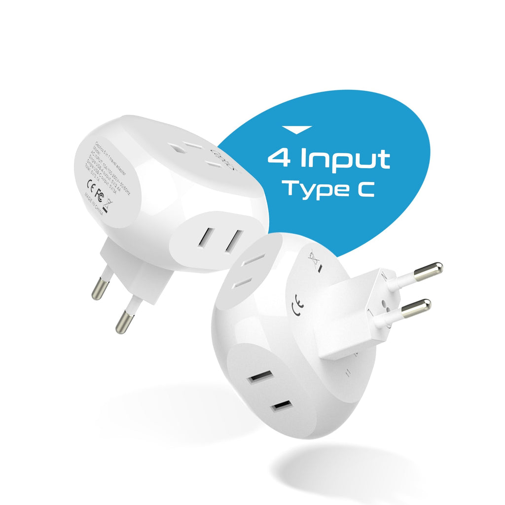 European Travel Plug Adapter - 4 in 1 - Ultra Compact - Light Weight (PT-9C) Ceptics