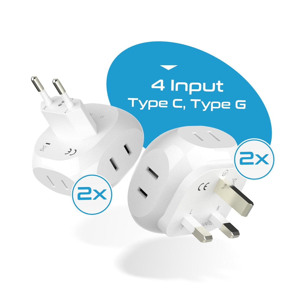 Europe Travel Adapter Set- 4 in 1 - Ultra Compact - Light Weight (PT-9C-7-4PK) Ceptics