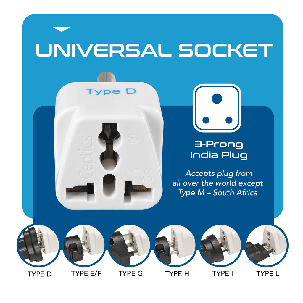 India Travel Adapter - Type D - 3 Pack (GP-10) Ceptics