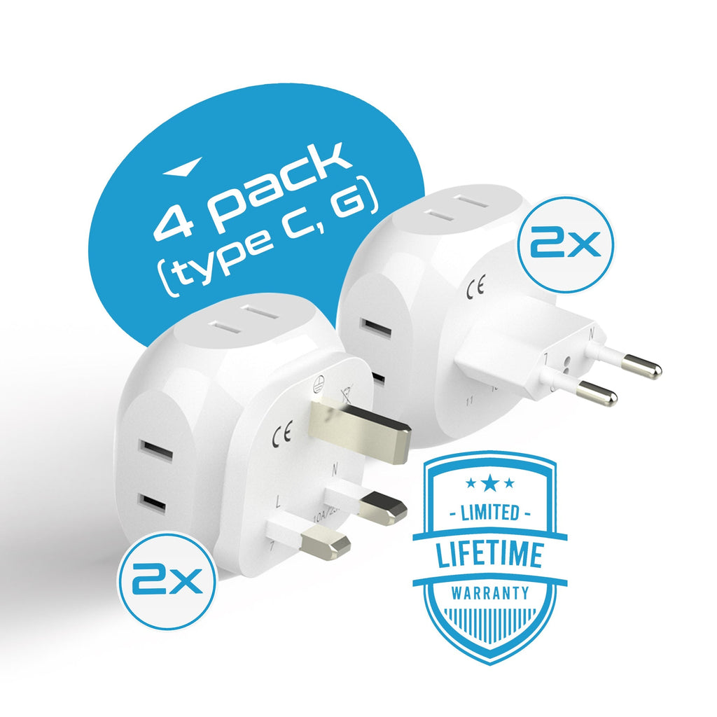 Europe Travel Adapter Set- 4 in 1 - Ultra Compact - Light Weight (PT-9C-7-4PK) Ceptics