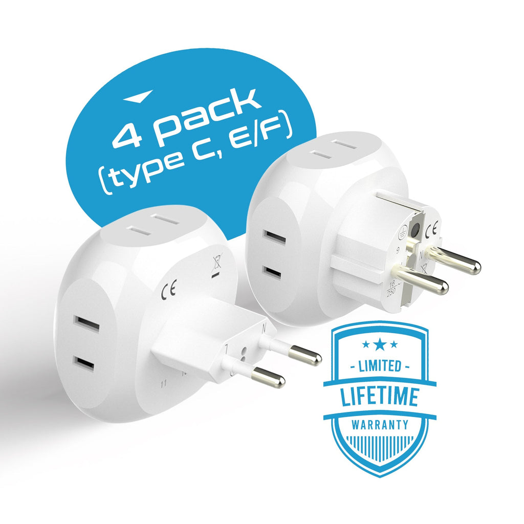 European Travel Adapter Set- 4 in 1 - Ultra Compact - Light Weight (PT-9-9C-4PK) Ceptics