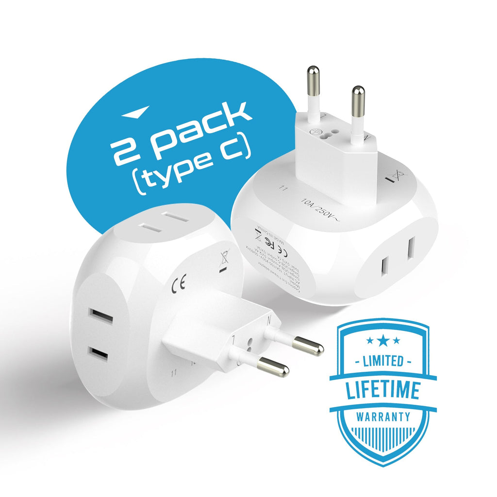 European Travel Plug Adapter - 4 in 1 - Ultra Compact - Light Weight (PT-9C) Ceptics